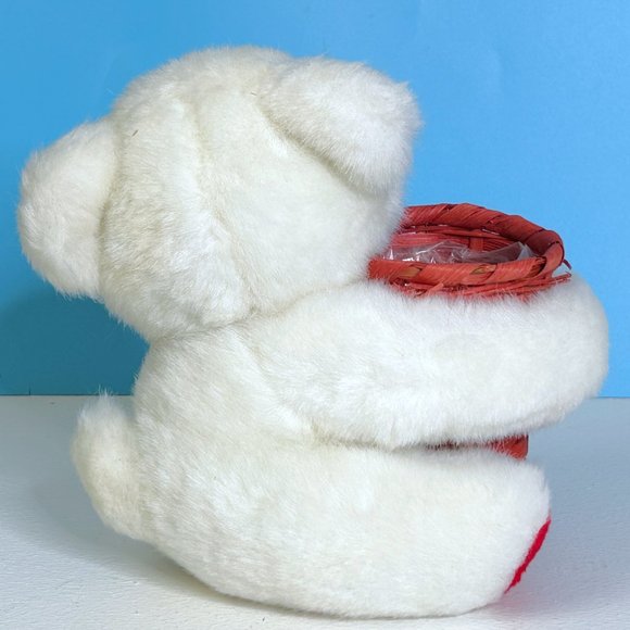 VERY RARE Vintage PBC White Red Teddy Bear w/ Basket 8" Plush Stuffed Animal Toy - Picture 4 of 5